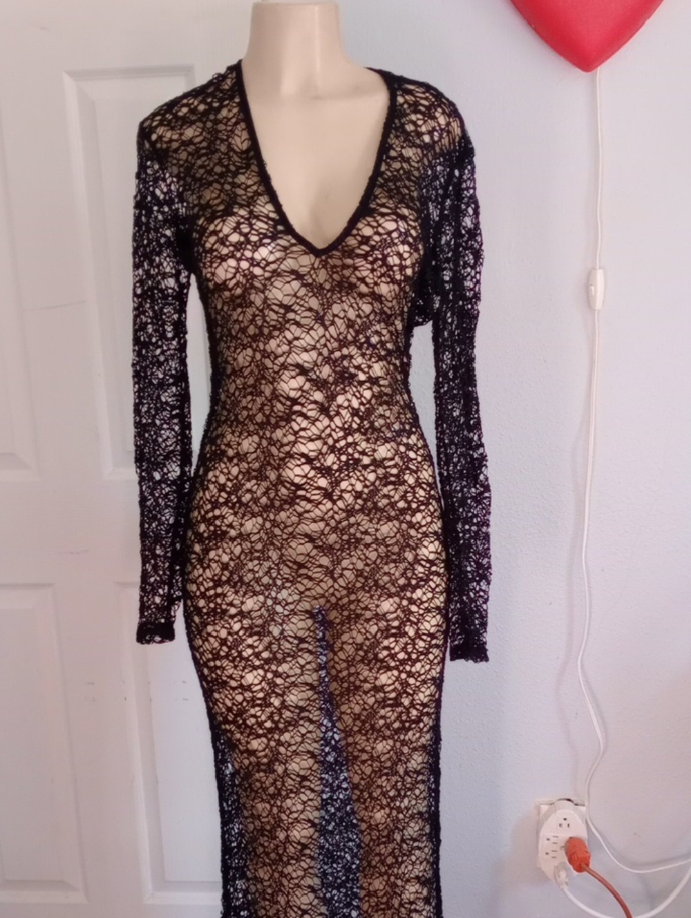 Anne's Apparel Sheer Black Lace Long Sleeve Maxi Dress